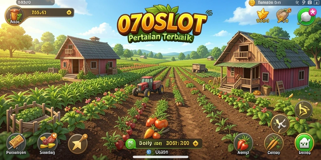 Tangkapan layar game 070SLOT menampilkan kebun yang subur dan aktivitas bertani.