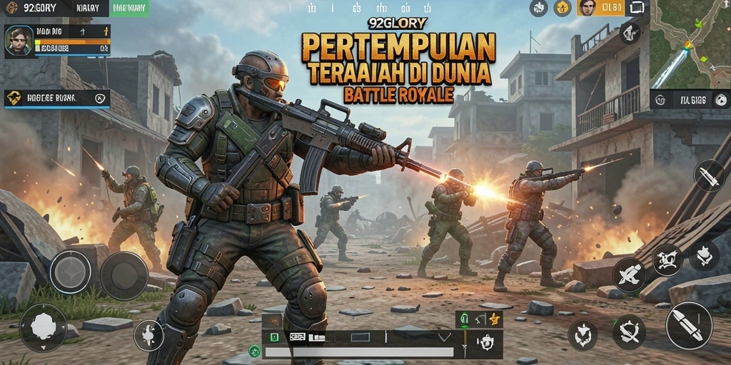 Tangkapan layar gameplay memukau dari 92GLORY dalam pertempuran Battle Royale.