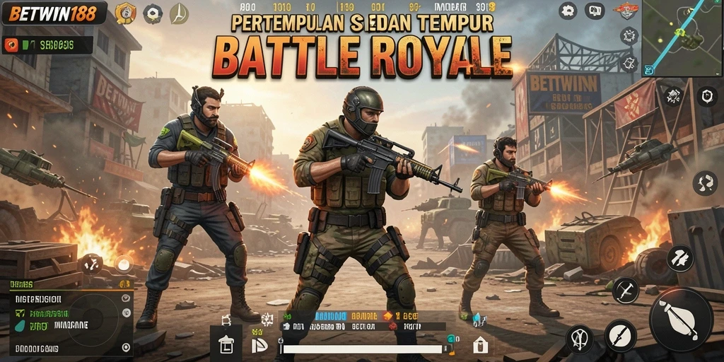 Screenshot dari BETWIN188 menunjukkan aksi intens di arena Battle Royale.