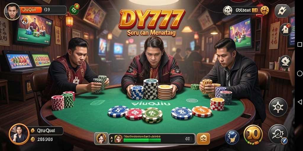 Screenshot gameplay DY777 menampilkan kartu dan strategi QiuQiu.