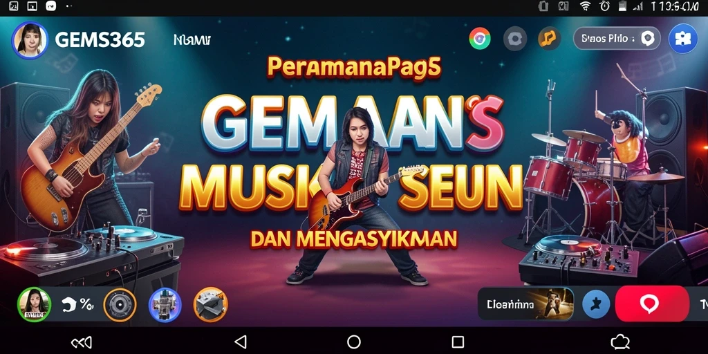 Tampilan gameplay GEMS365 dengan interaksi musik yang menarik.