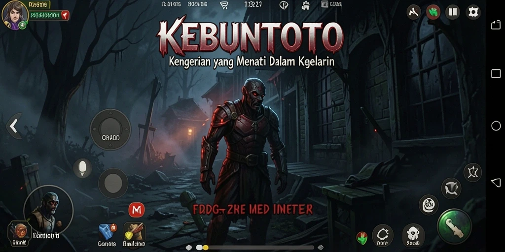 Screenshot gameplay KEBUNTOTO yang menampilkan suasana mencekam dan seram.