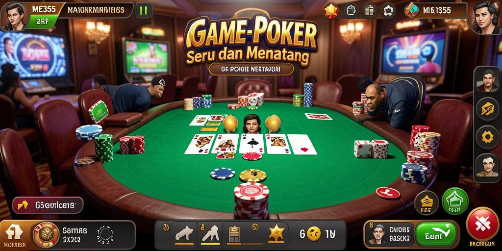 Screenshot gameplay ME355 menampilkan pemain poker yang sedang berkompetisi.