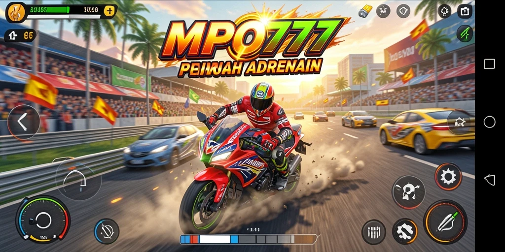 Tampilan gameplay balapan motor yang intens dan menarik.