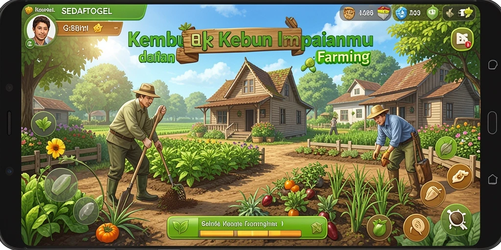 Tangkapan layar utama gameplay SEDAPTOGEL menunjukkan kebun yang rimbun dan penuh warna.
