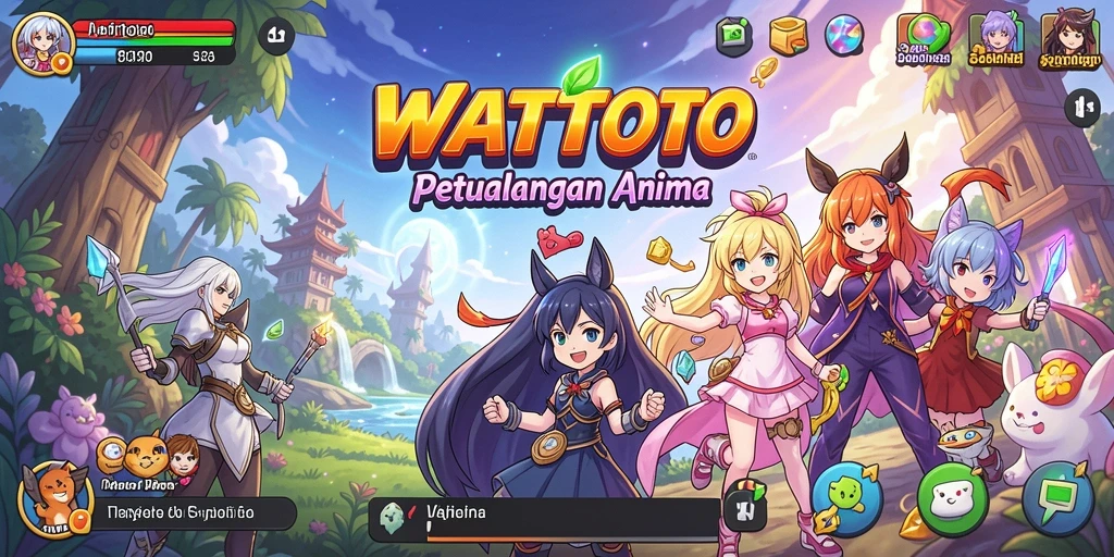 Tampilan utama gameplay WATITOTO dengan karakter anime yang dinamis.