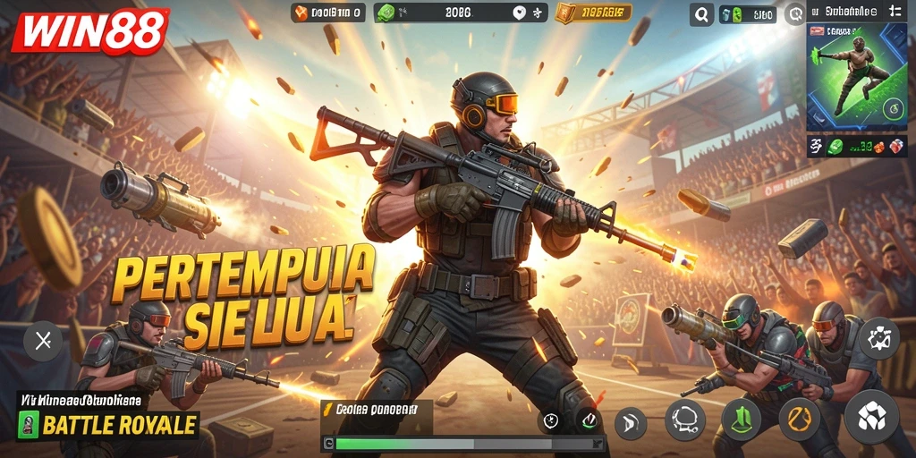 Tampilan gameplay seru dalam pertarungan Battle Royale di WIN88.
